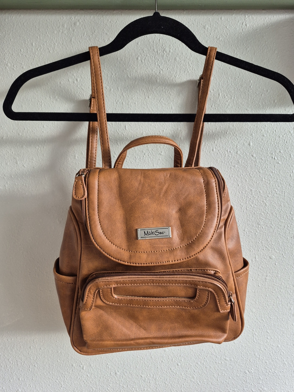 MultiSac Women's Tan Faux Leather Backpack Purse